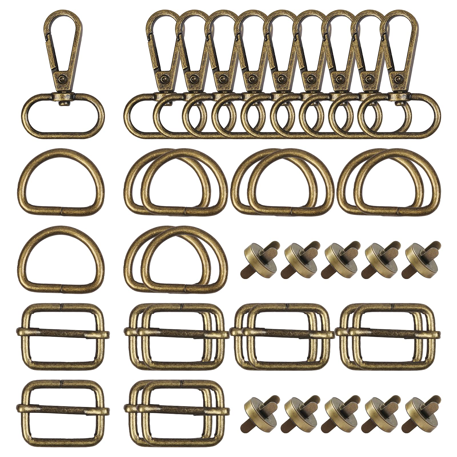 HONMOK 40 PCS Metal D Rings for Bags Swivel Snap Hooks Triglide Slider Buckle Magnetic Button Clasps Snaps for Fastener Handbag Clothes Leather Sewing Hardware DIY Craft