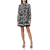 BCBG Womens Long Sleeve Collared Tie Neck Ruffle Trim Mini Dress
