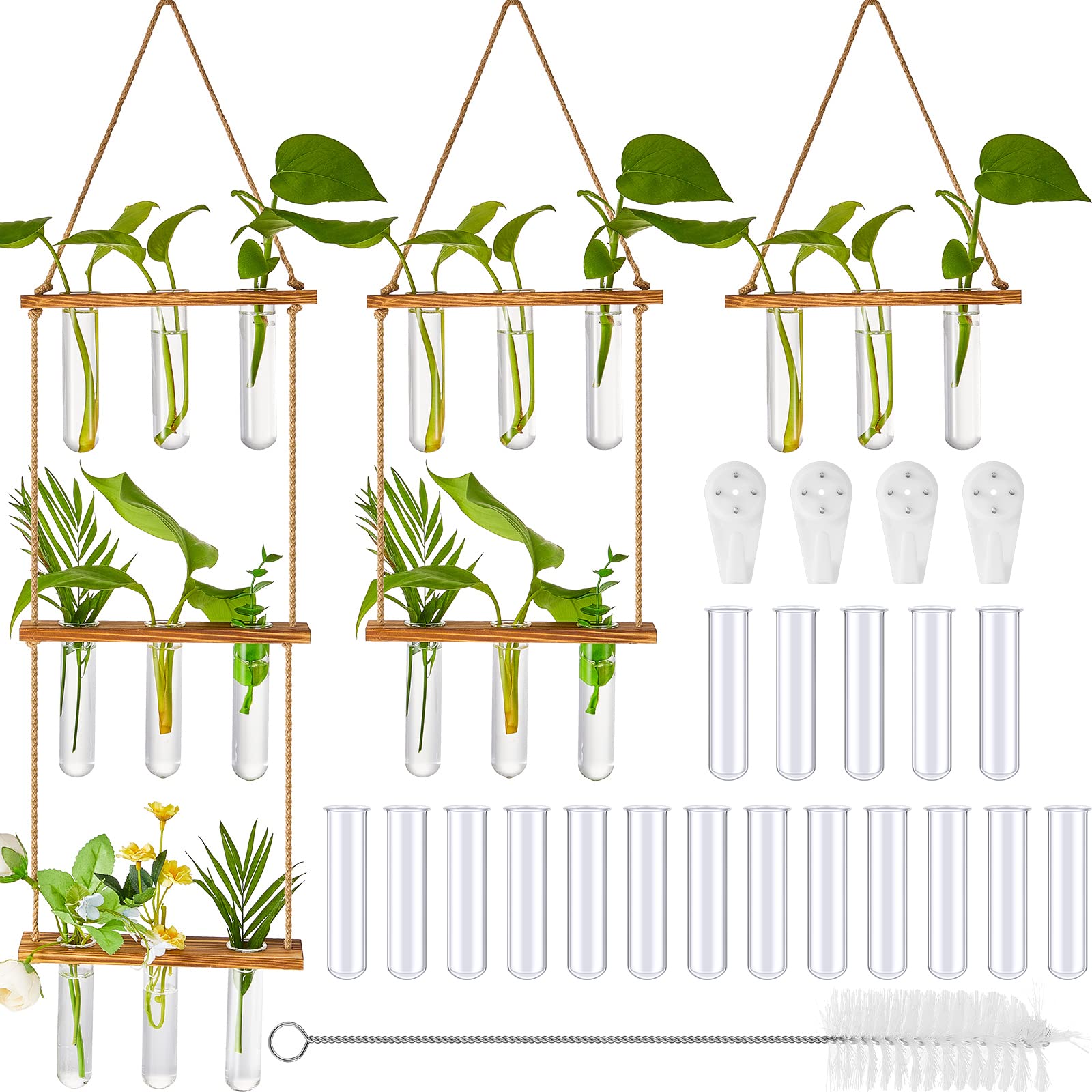 Photo 1 of Leumoi 3 Pcs Christmas Plant Propagation Tubes Wall Hanging Planter Terrarium with Wooden Stand for Indoor Plants Hydroponic Test Tube Winter Plant Holder with 18 Tubes for Home Office Garden, 3 Style