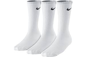 Nike Mens Youth Cotton Cushion Moisture Management Crew Sock 3-Pair Pack White/(Black) MD (5-7 Big Kid Shoe)