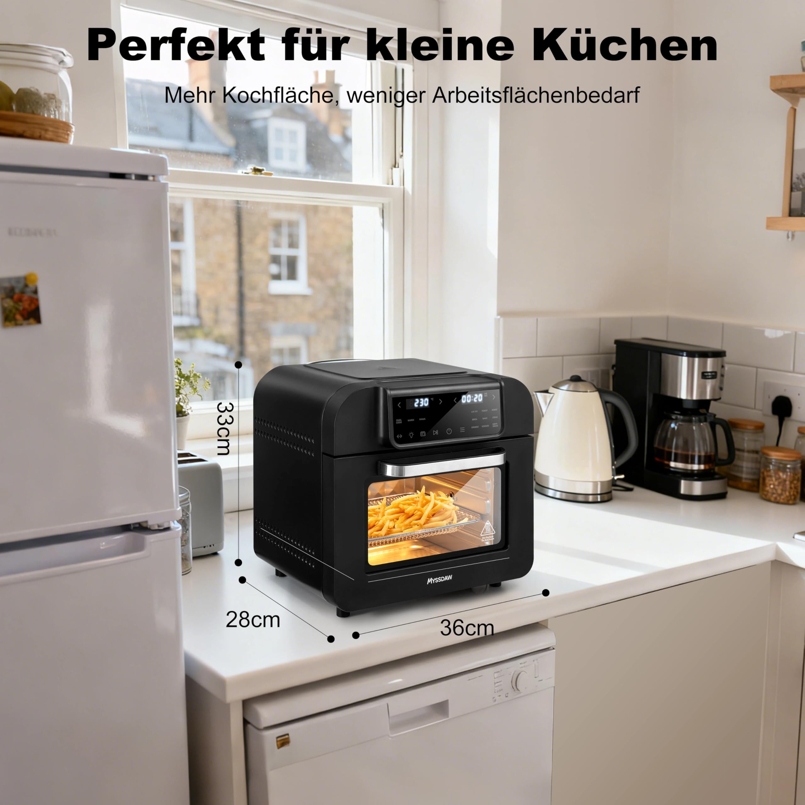 16L Heißluftfritteuse XXL mit Rotisserie Große Kapazität Bis zu 230°C 9 smarte Kochfunktionen Air Fry Roast Grill Bake Dehydrate & Mehr Einfache Digitale Steuerung Tischofen 6