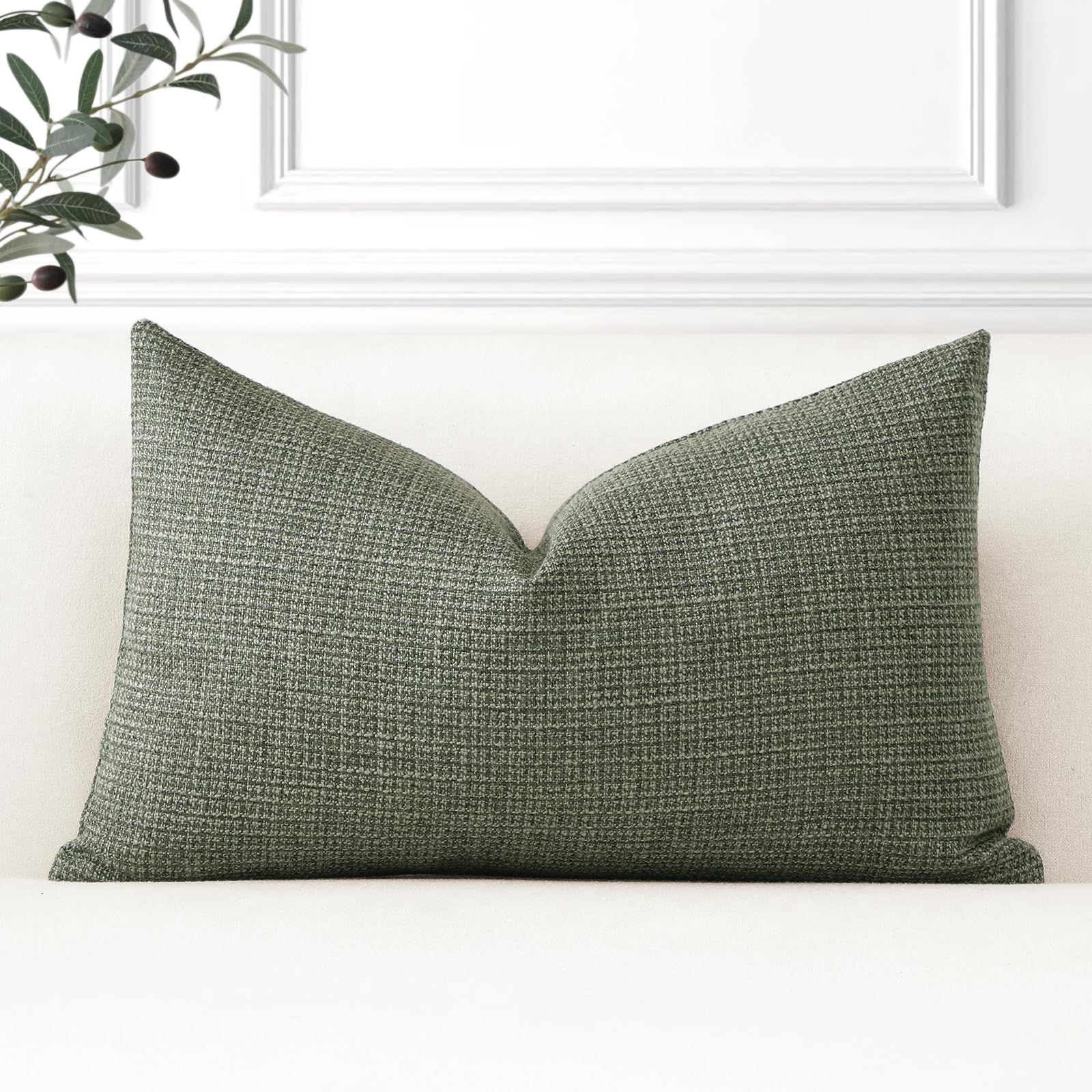 Artscope Linen Cushion Covers Set of 1 Decorative Lumbar Pillowcase Pillow Cover 16x24 Inch for Home Decor Sofa Bedroom Car 40x60cm Gray Green