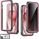 AMILIFECASES for iPhone 15 Case Waterproof - Built-in Privacy Screen Protector & HD Screen Protector [IP68 Underwater] Shockproof Dustproof Full Body Protection iPhone 15 Phone Case Pink