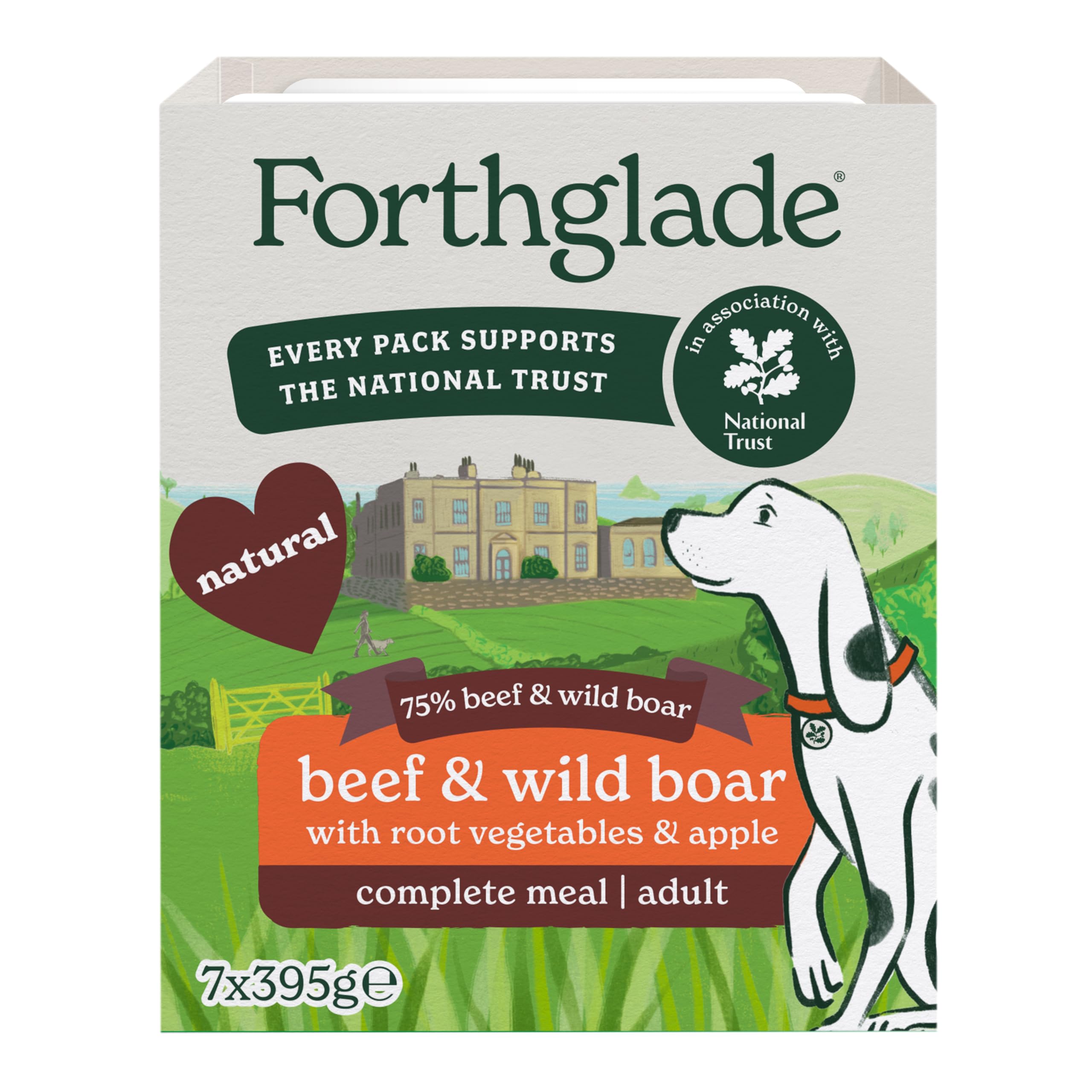 Forthglade Wet Dog Food, National Trust (7 x 395g Trays) - Grain Free & Hypoallergenic Dog Food, Adult 1 Year+ with Beef & Wild Boar, Stomach Sensitive Meals with Natural Ingredients