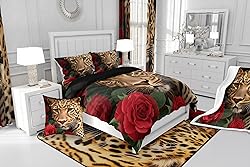 Erosebridal Red Rose Cheetah Bedding Set, Cat