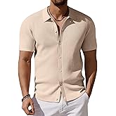 COOFANDY Men's Vintage Knit Shirt Short Sleeve Button Down Polo Shirts for Summer Casual & Vacation