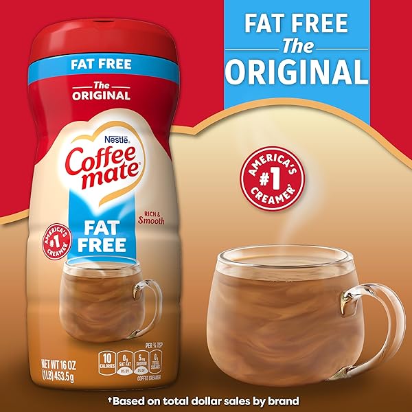 COFFEE MATE 30622 THE ORIGINAL FAT FREE 16 OZ. COFFEE CREAMER (PACK OF 2); STIR IN THE RICH, INDULGENT TASTE ANYTIME FOR A CLASSIC CUP THAT’S NON-DAIRY, LACTOSE-FREE, CHOLESTEROL-FREE & GLUTEN-FREE