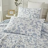 Brandream Quilted Pillow Shams Set of 2 Standard Size Cotton Pillow Cases Toile Bedding Blue and White Decorative Pillow Covers