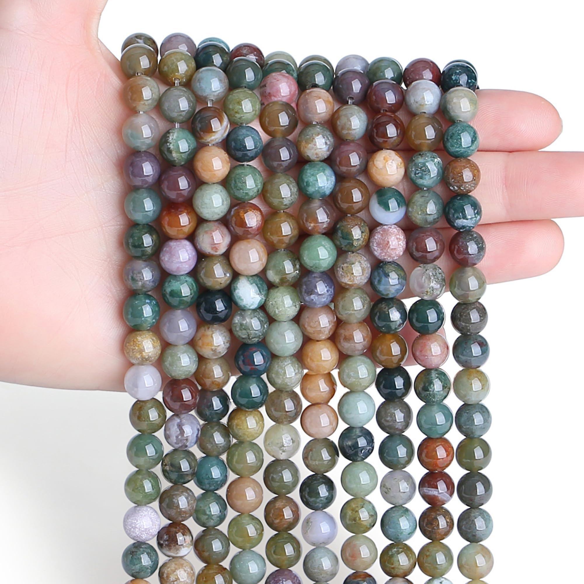 XIANNVXI 8mm Round Loose Indian Agate Gemstone Beads for Jewelry Making Crystal Beads for Crafting 47 Pcs