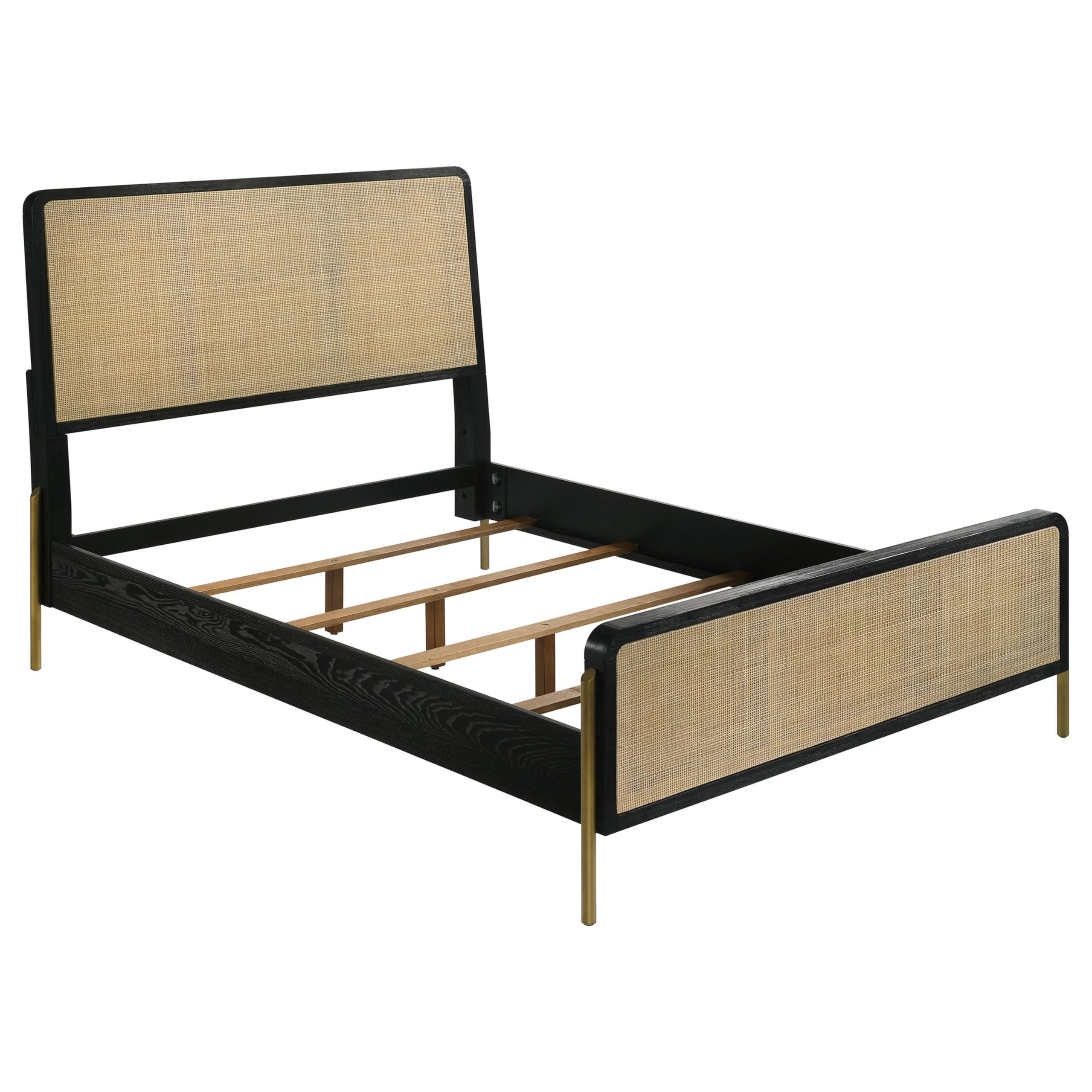 Photo 1 of ***FACTORY SEALED***
Benzara Fij Queen Size Bed- Natural Rattan Woven Panel Headboard- Gold Legs- Black