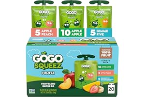 GoGo squeeZ Applesauce, Variety Pack (Apple/Peach/GIMME 5), 3.2 Ounce (20 Pouches), Gluten Free, Vegan Friendly, Unsweetened,