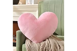Vdoioe Heart Pillow Fluffy Pink Heart Shaped Throw Pillows Super Soft Faux Rabbit Fur Heart Throw Pillow Room Decorative Pillow,Wedding Decor