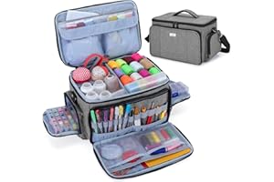 Luxja High Capacity Sewing Accessories Organizer, Sewing Supplies Organizer with Shoulder Strap (Patent Design), Gray