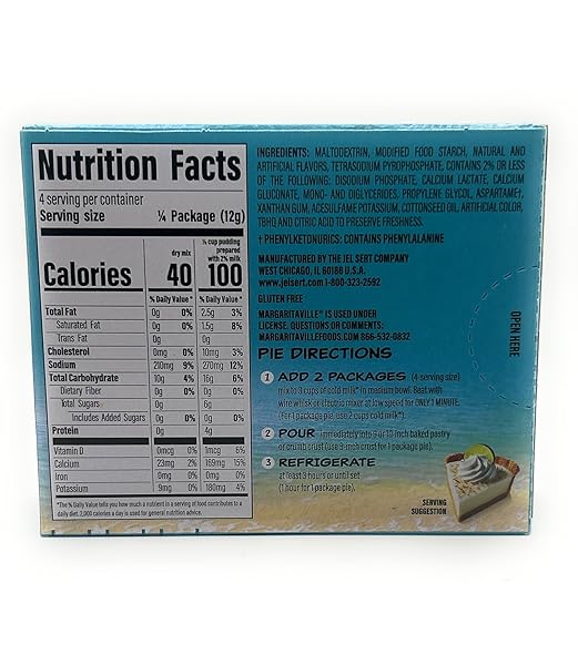 MARGARITAVILLE SUGAR FREE INSTANT PUDDING AND PIE FILLING MIX 1.7OZ – 1 BOX (COCONUT KEY LIME)
