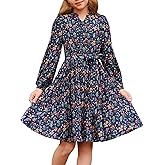 GRACE KARIN Girls Long Sleeve Fall Dress Floral Pleated Casual Holiday Party Teen Flower Dresses Size 6-14Y