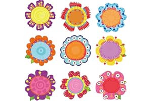 BLULU Flowers Cut-Outs Springtime Blooms Cutouts Versatile Colorful Flowers Classroom Decoration Cutouts with Glue Point Dots for Bulletin Board School Spring Summer Theme Party, 5.9 x 5.9 Inch (45 Pieces)