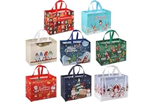 PARTTELY 8 Pack Christmas Gift Bags, Reusable Medium Size Christmas Bags for Gifts with Handles, Non-Woven Fabric Holiday Gift Bags Bulk for Xmas Gifts Wrapping Shopping Party 12.6"×9.8"×6.7"
