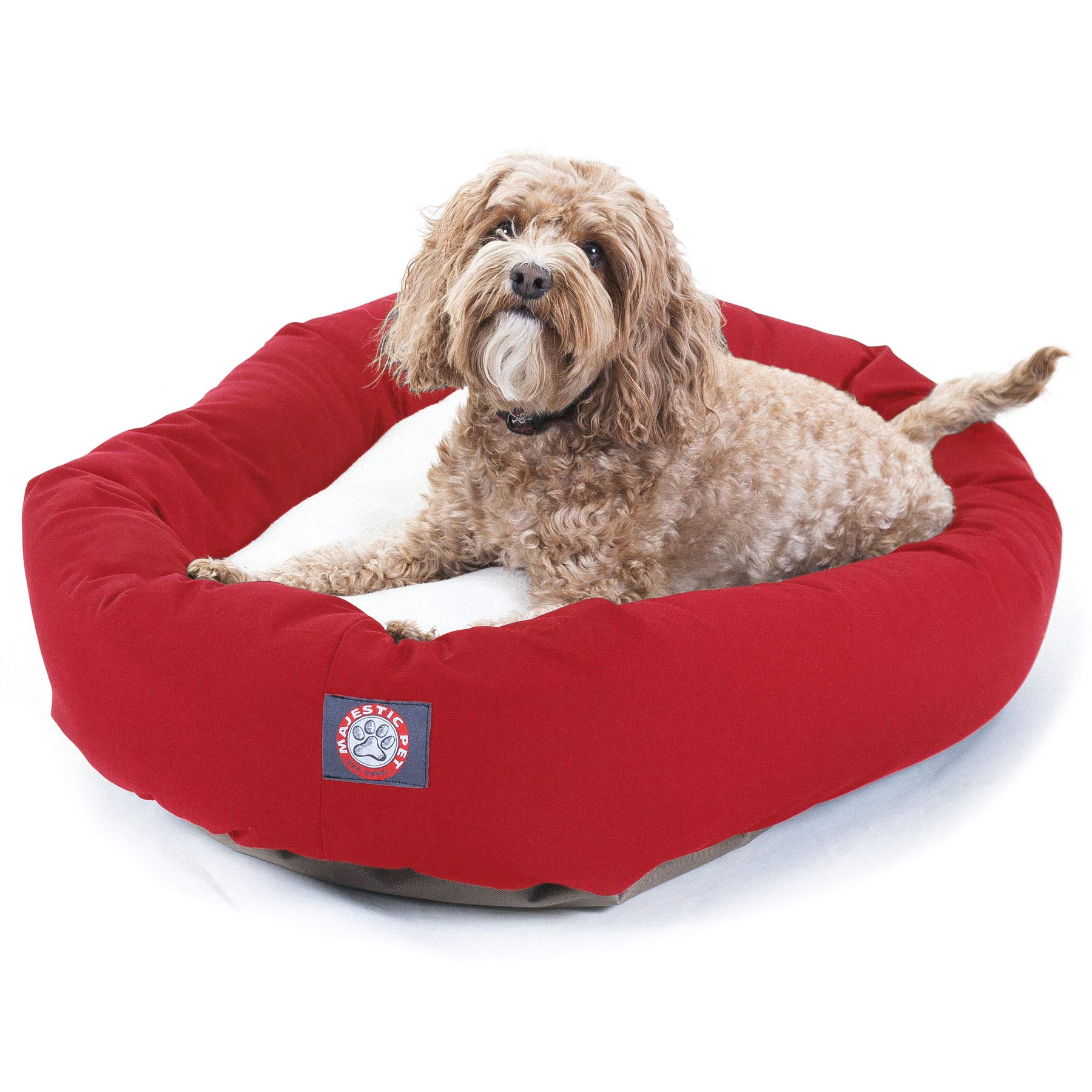 Majestic Pet 32 inch Red & Sherpa Bagel Dog Bed Products