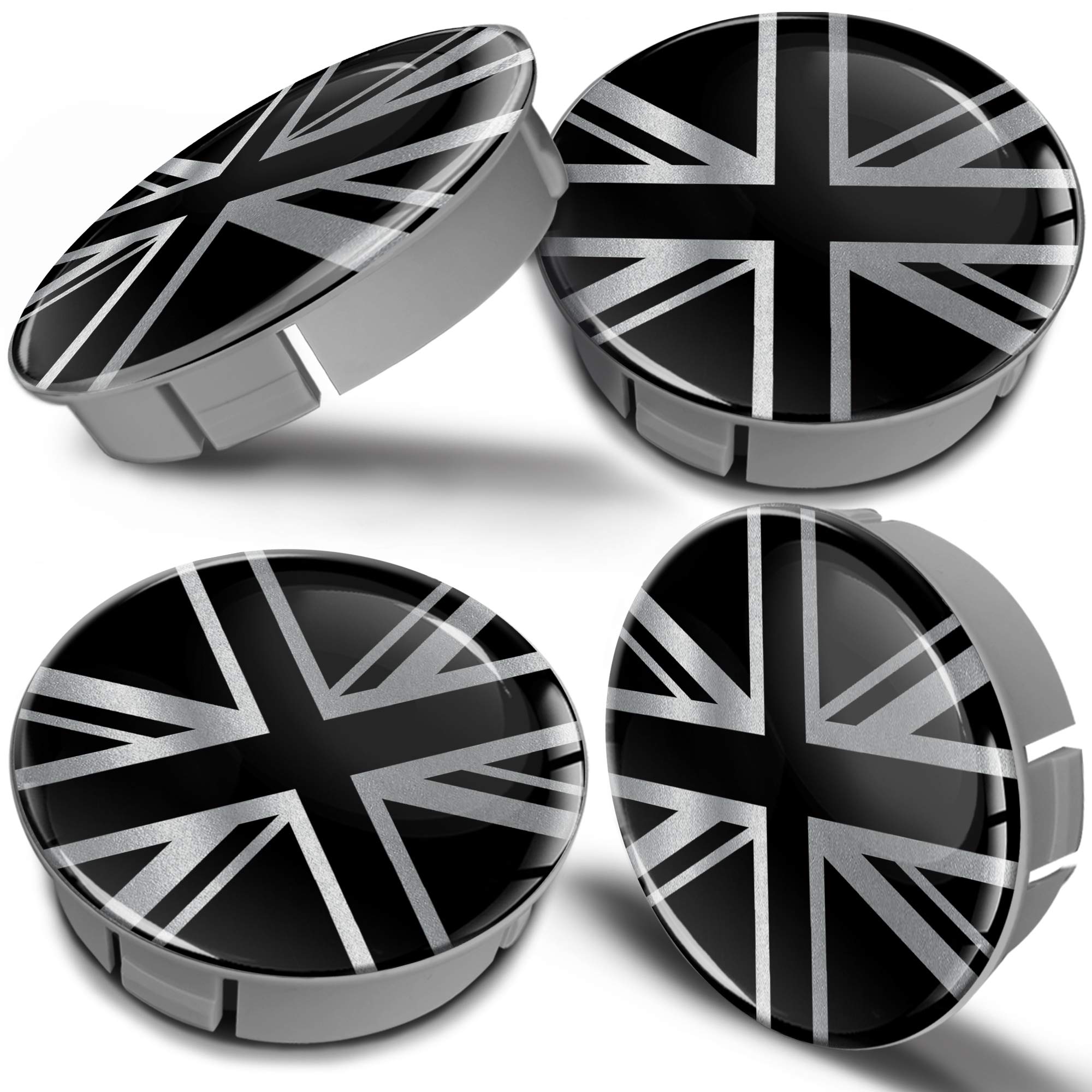Biomar Labs 4 x 60mm Wheel Centre Caps Universal Plastic Hub Caps Set Durable Alloy Wheel Covers for Car Auto Tuning Exterior Styling with Multiple Designs (UK GB Flag CS 17)
