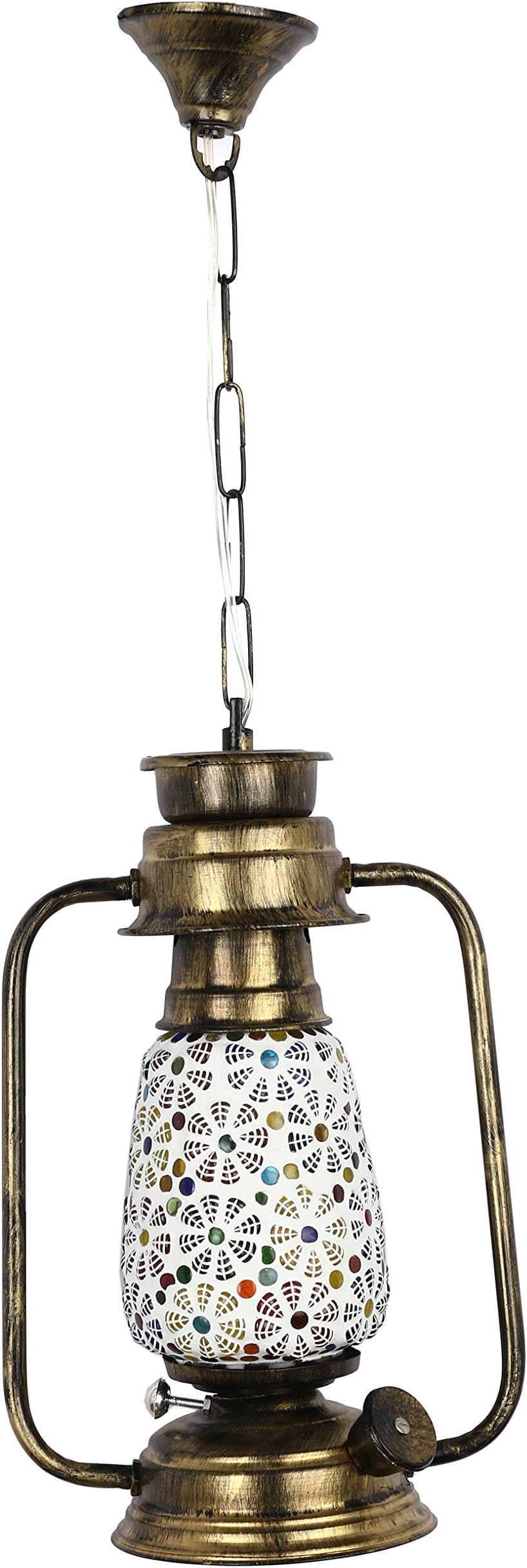 AFAST Antique Pendant Hanging Lantern LED Lamp Light with Colorful Decorative Mosaic Glass Perfect Match of Trading and Traditional