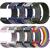 Tiptops 10 Pack Nylon Bands Compatible with Samsung Galaxy Watch 6 5 4 /Watch 3 41mm/Active 2/Garmin Vivoactive 5/Vivoactive 3 Amzfit Bip 3 Pro/Bip 3/Ticwatch 2 / E / C2, 20mm Watch Straps
