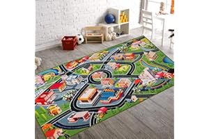 Booooom Jackson Car Rug Play Mat for Kids, 4'11" x 2'7" Rug,Car with Roads Bedroom, Kid Carpet Toddler Boy, Car Area Non-Slip Backing, Car Educational Cars and Toys
