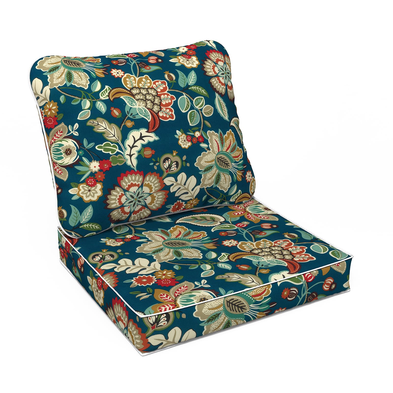 Photo 1 of LVTXIII Outdoor/Indoor Deep Seat Cushion Patio Seat and Back Cushion Set All-Weather Replacement Chair Cushion for Wicker Chairs and Garden Furniture Decoration, 24"x24"x4", Peacock Blue