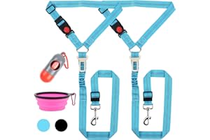 COSOWO 4 in 1 Set Dog Car Removable & Hardest Seatbelts, Adjustable Pet Seat Belt Harness for Cars, Retractable Restraint Secures to Vehicle Headrest, Poop Bag and Dog Bowl, Blue