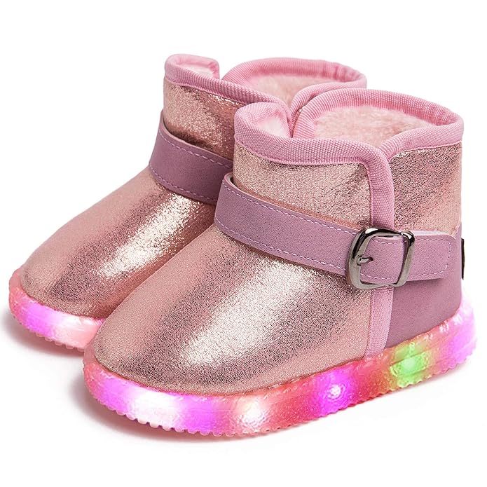 Boys Girls LED Light Up Snow Boots Cute Cats Fur Lined Winter Warm Kids