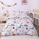 JSD Dinosaur Kids Duvet Cover Set Queen Size, 3 Piece Soft Printed Microfiber Bedding Comforter Cover with Pillow Sham Zipper Closure, Comforter Not Included