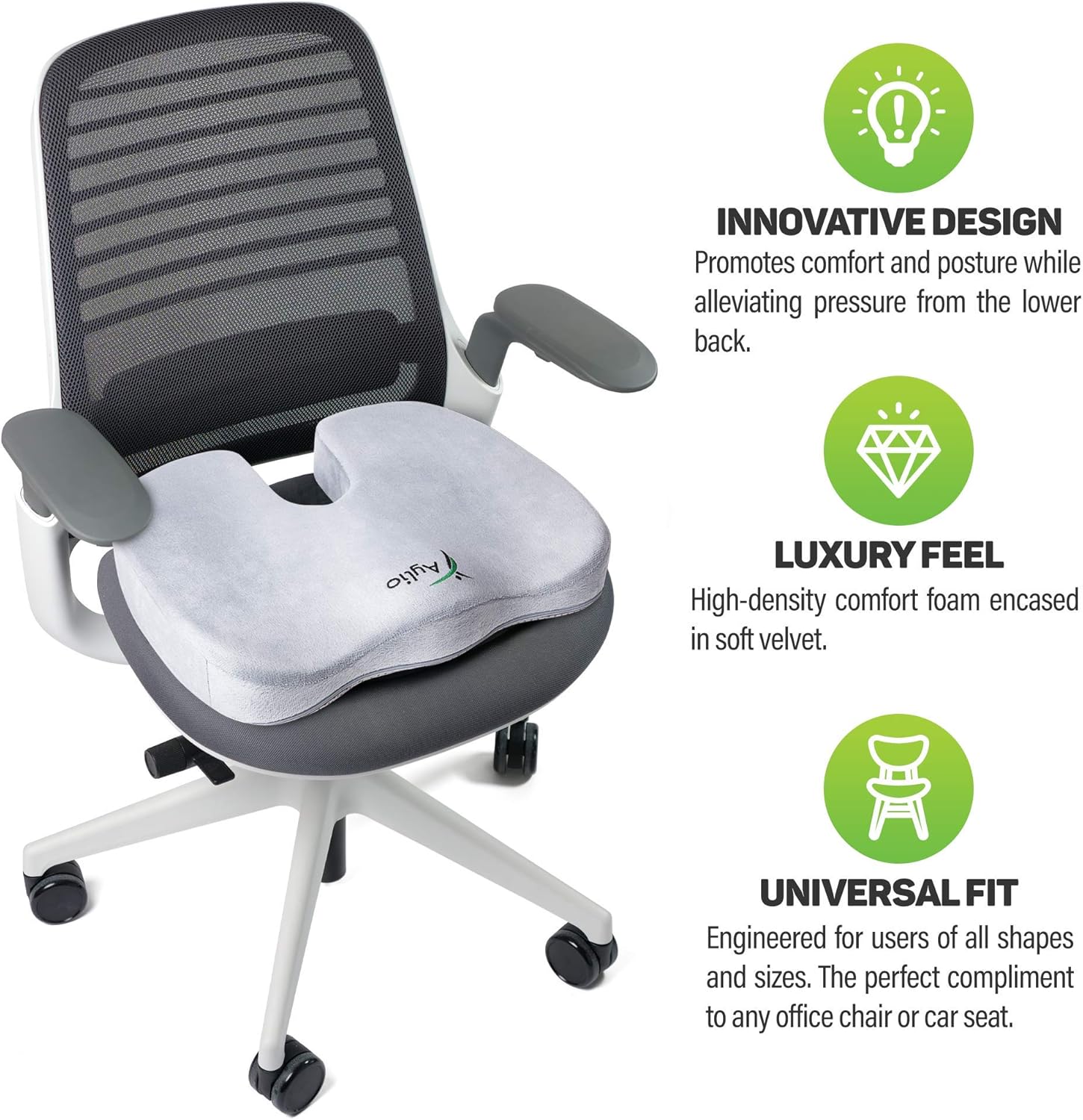 Aylio Coccyx Orthopedic Comfort Foam Seat Cushion for Lower Back, Tailbone and Sciatica Pain Relief (Gray): Home & Kitchen