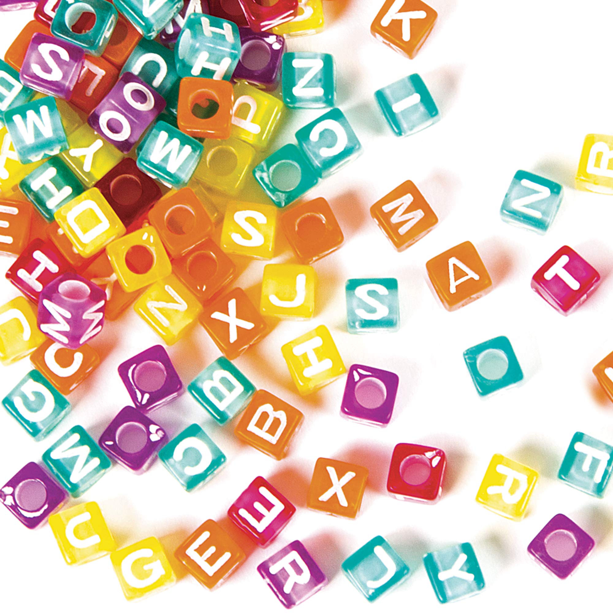 Baker Ross EF330 A-Z Cubed Loose Alphabet Pony Beads for Kids Arts & Crafts & Jewellery Making, 6mm, Assorted, Pack of 450, Pieces