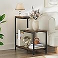 Venkuber G-Shaped End Table - Small Side Table for Living Room, Bedside Table with Storage Shelf, Corner Tables for Small Spaces, Balcony, Couch, Bedroom, Rustic Brown
