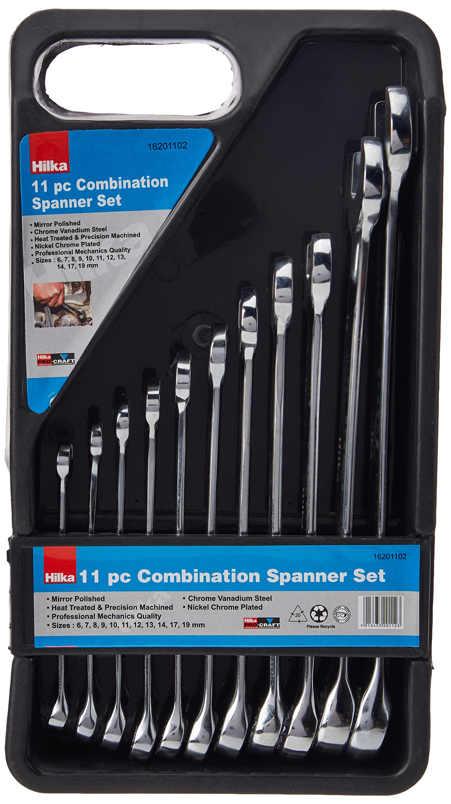 Hilka 16201102 Pro Craft Combination Spanner Set Metric (11-Piece), Silver