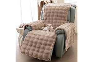 LiveGo Thick Rabbit Plush Recliner Slipcover 23 Inches Chair Covers Lazy Boy Recliner Chair Cover Quilted Cover for Recliner Chairs and Furniture (Light Brown)