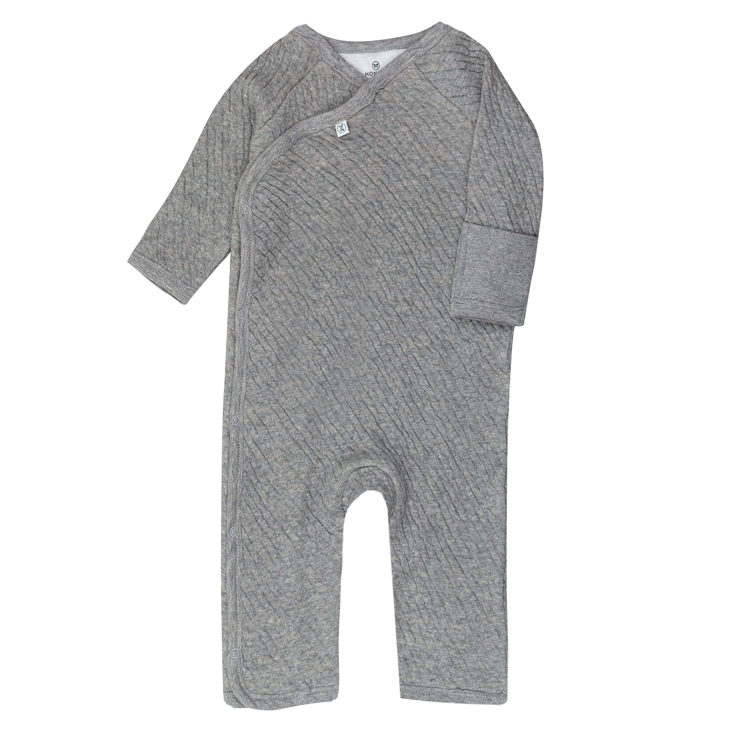HonestBaby Organic Cotton Matelasse Kimono Coverall, Gray Heather, Newborn