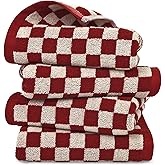 Jacquotha Red Hand Towels for Bathroom Set of 4 - Cute Checkered Hand Towel for Farmhouse Retro Guest Room & Kitchen Decor, Lightweight Cotton, 29” x 13”