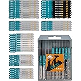 EXFEIN 50-Piece Jigsaw Blades for Metal and Softwood Plywood, T-Shank Jig Saw Blades for Professional Accessory Jigsaw (T118A,T118B,T101AO,T101B,T101BR,T144D)