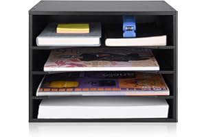 EMERIT Paper Organzier Wood Desktop Organizer Storage Letter Tray File Sorter with Adjustable Shelves for Home Office