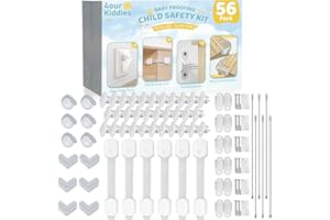4our Kiddies 56 Pack Baby Proofing Kit, 6 Child Proof Cabinet Locks, 32 Outlet Covers, 6 Anti-Tip Furniture Anchors and 12 Co