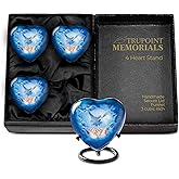 Trupoint Memorials Small Urns for Human Ashes Keepsake, Mini Heart Urn with Stand, Decorative Cremation Urns for Adult Men & Women – Set of 4, Blue Dove