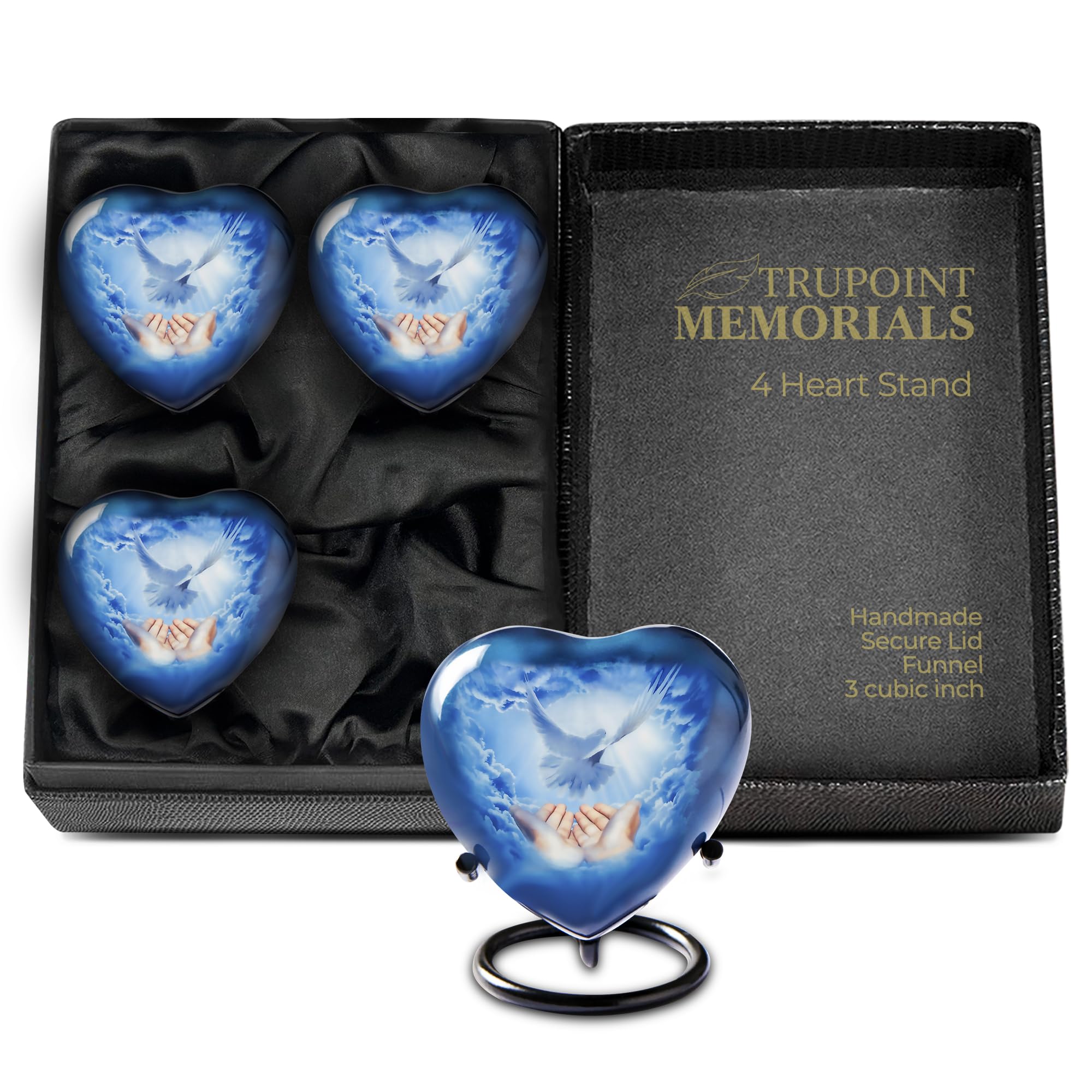 Photo 1 of Trupoint Memorials Small Urns for Human Ashes Keepsake, Mini Heart Urn with Stand, Decorative Cremation Urns for Adult Men & Women – Set of 4, Blue Dove