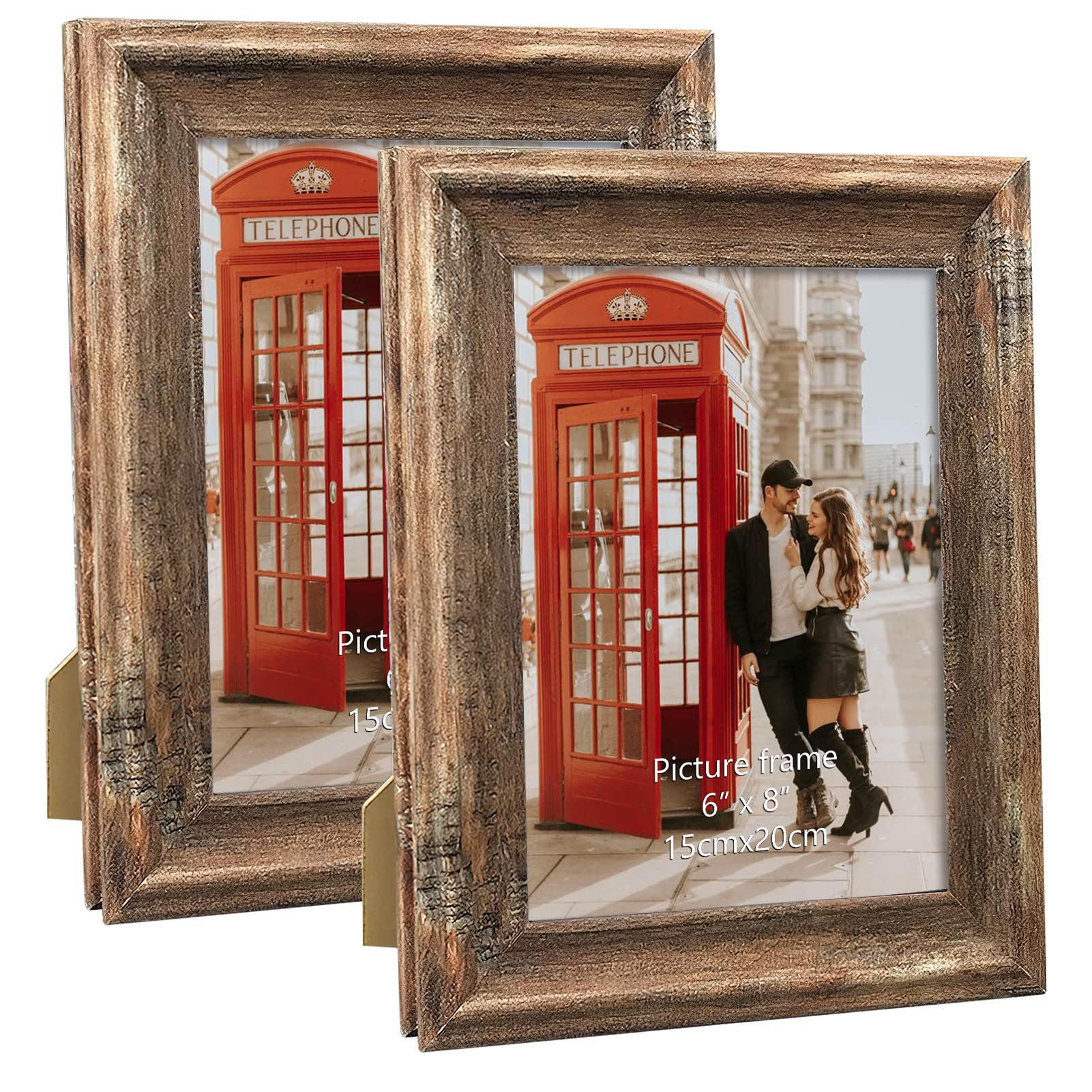 PETAFLOP Rustic Picture Frame 8x6 Inch Set of 2, Wall and Table Picture Frames, Brown — image 1