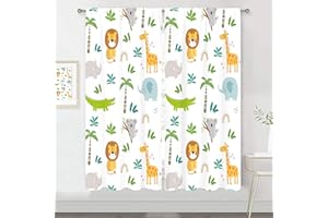 MESHELLY Kids Safari Animals Curtains 42Wx63H Inch Rod Pocket Nursery Cartoon Woodland Baby Boys Child Girl Jungle Elephant Bedroom Drapes Wildlife Living Room Window Treatment Fabric 2 Panels