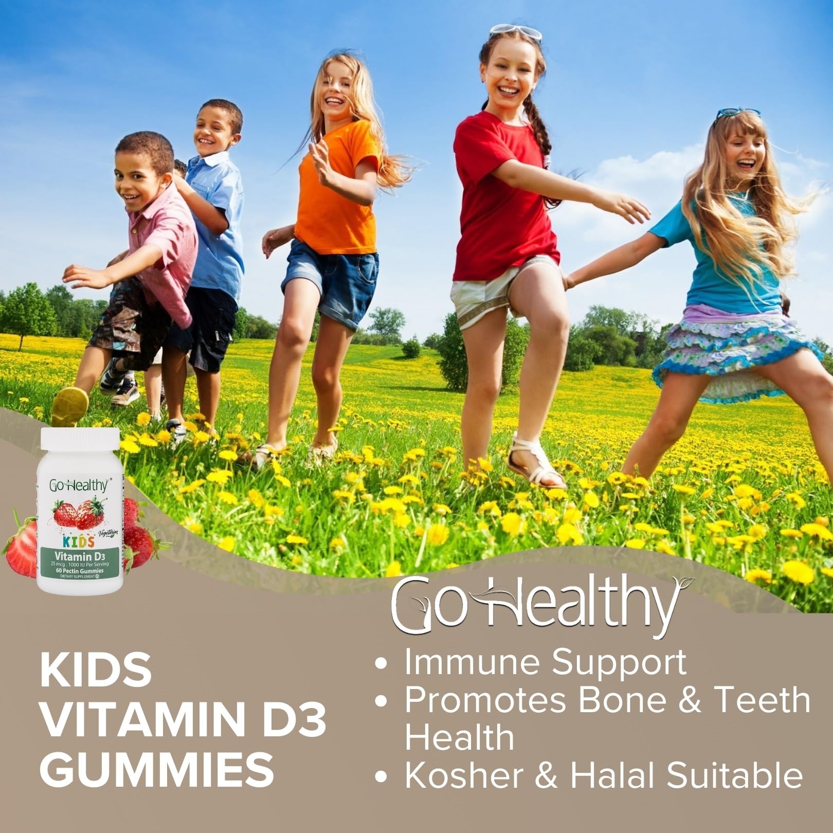 Go Healthy Multivitamin (1 Bottle), Vitamin D (1 Bottle) and Vitamin C (1 Bottle) Gummies for Kids, Toddlers, Vegetarian, Kosher & Halal, Gluten Free, Non-GMO Bundle
