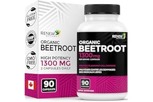 RENEW ACTIVES Organic Beetroot Supplement 1300MG per 2 Capsules - Pure Beetroot Powder for Circulation, Natural Energy, & Ant
