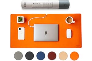 NORDIK BY DESIGN Nordik Leather Desk Mat Cable Organizer - Tangerine Orange 35 X 17 inch - Premium Extended Mouse Mat for Home Office Accessories - Non-Slip Vegan Leather Desk Pad Protector & Desk Blotter Pad