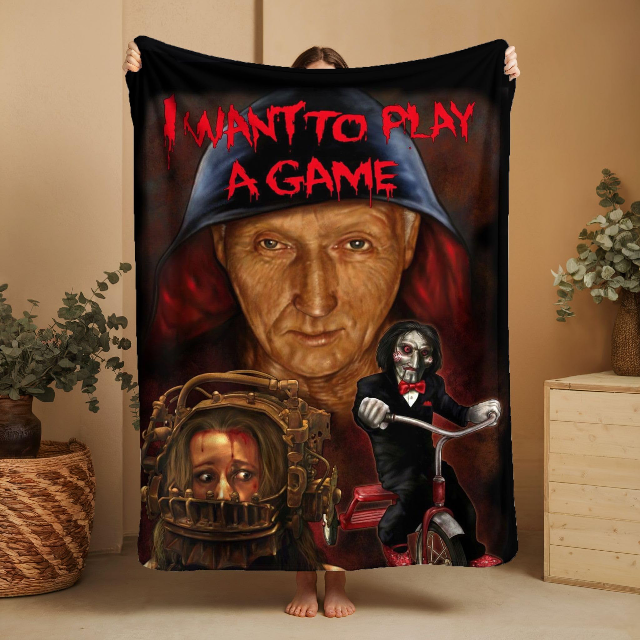 Wild Star Hearts Horror Movie Blanket SAW Goth Bedroom Decor Polycotton Blanket Throw Adult Cosy Blanket