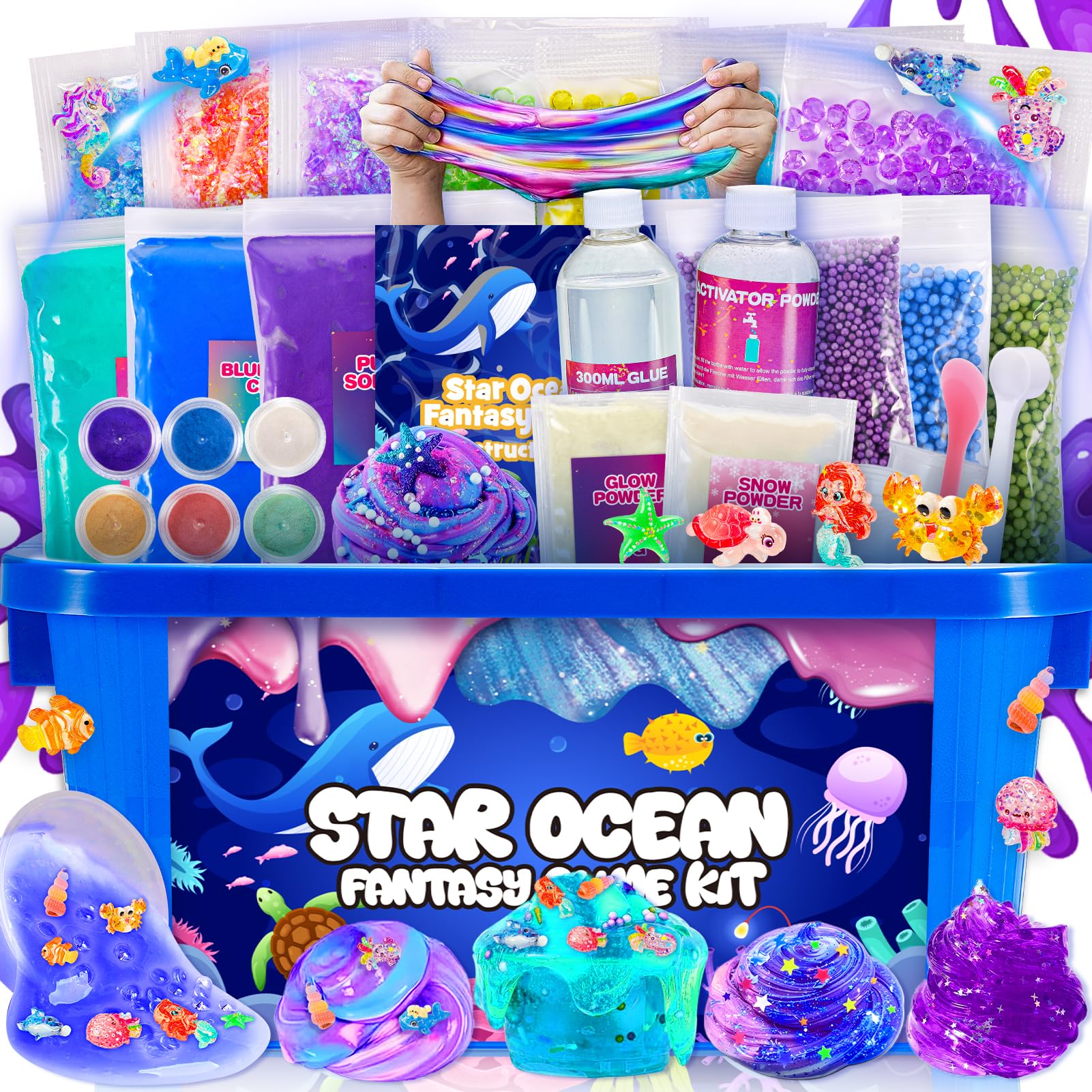 iKidiki Slime Kit, Marine Galaxy Slime Making Kit Toys for 6 7 8 9 10 11 12 Year Old Boys Girls Butter Slime 6-12 Year Old Girl Boy Gifts, Galaxy Slime Set to Make Glow in the Dark