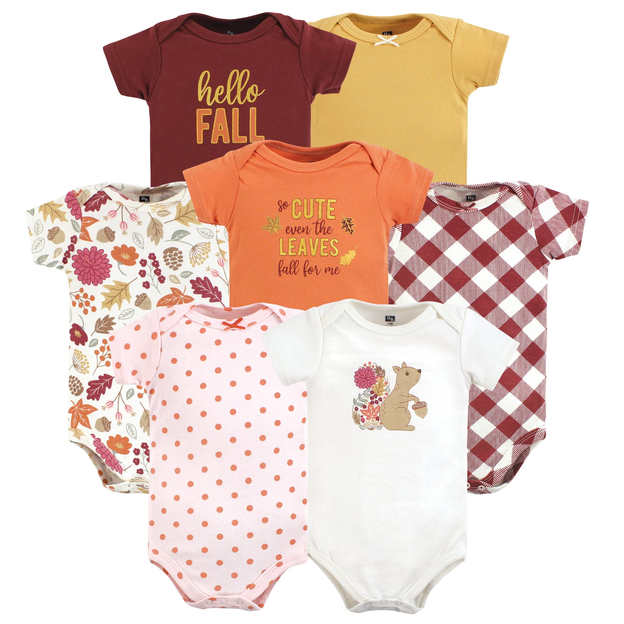 Hudson Baby Unisex Baby Cotton Bodysuits, Fall Squirrel, 9-12 Months